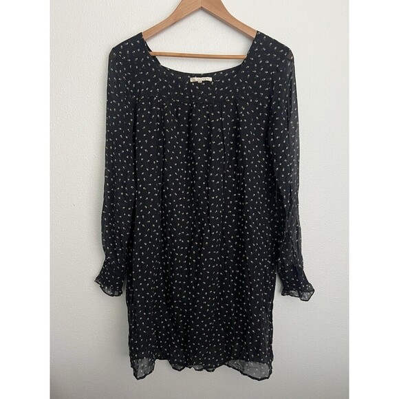 Gold Hawk Silk Mini Dress Floral Sheer Long Sleeve Cottage Prairie Flowy Romance - Picture 1 of 8